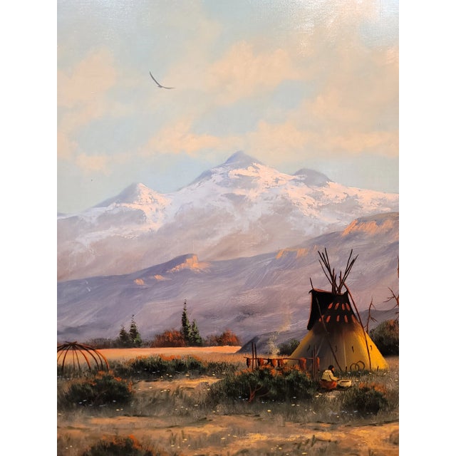 Heinie Hartwig -Indian Camp W/Teepees in the Rocky Mountains-Oil Painting For Sale In Los Angeles - Image 6 of 10