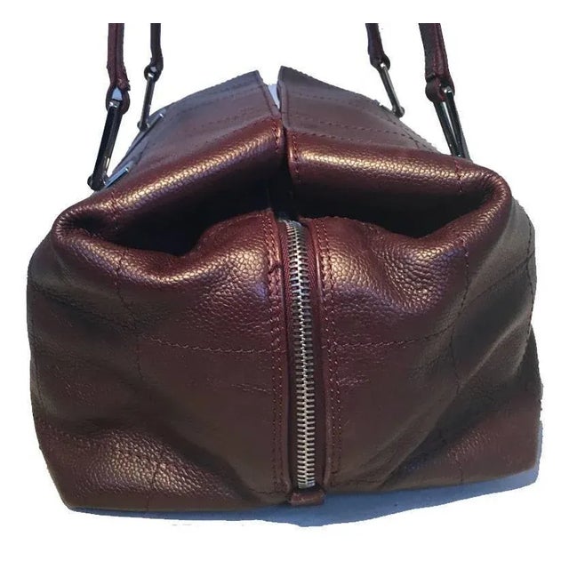 Contemporary Chanel Burgundy Caviar Leather Square Quilted Handbag Tote For Sale - Image 3 of 9