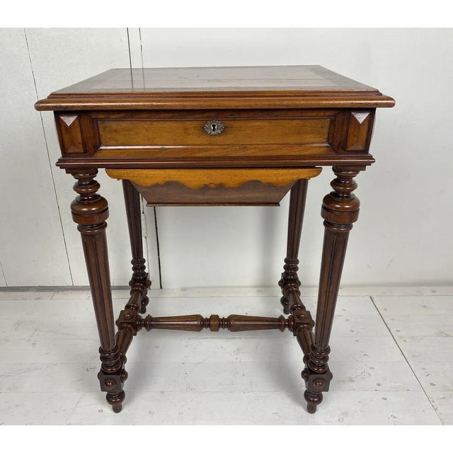 Antique German Walnut Sewing Table For Sale - Image 3 of 18