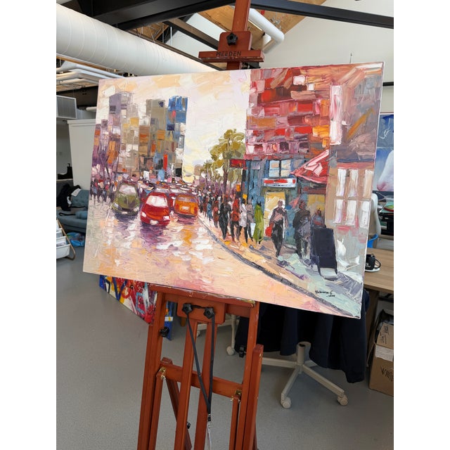 City Glow: The Afternoon Rush, Impasto Oil Painting by Godfrey Afebuame (2024) For Sale - Image 4 of 6