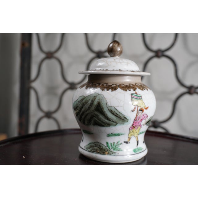 Chinoiserie Vintage Macau Hand-Painted Porcelain Ginger Jar With Lid For Sale - Image 3 of 6