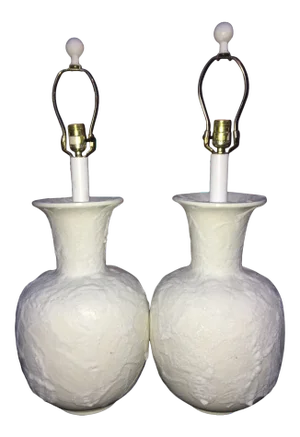 Mid Century Modern White Lava Glazed Lamps - A Pair