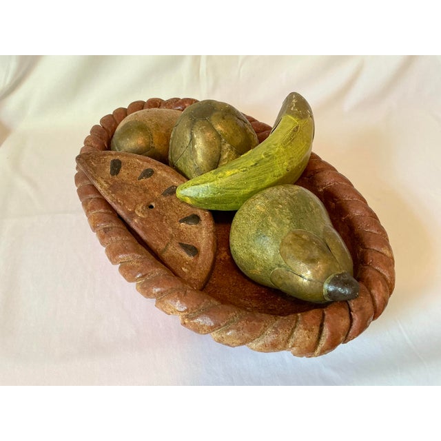 Vintage Terra Cotta Pottery Bowl With Metal Clad Fruit For Sale - Image 4 of 12