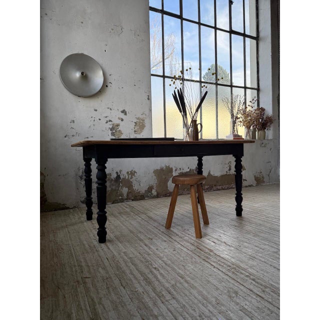 Oak Farmhouse Table with Black Turned Legs, 1950s For Sale - Image 13 of 18