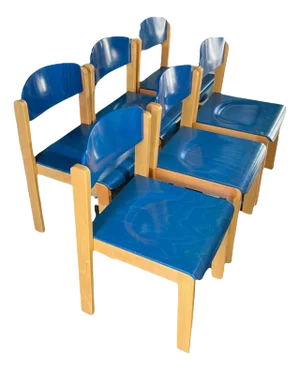 Stacking Dining Chairs in Beech, 1980s, Set of 6