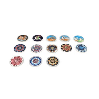 Vintage Greek Ceramic Handmade Coaster from Lito Niarchos, Set of 13 For Sale