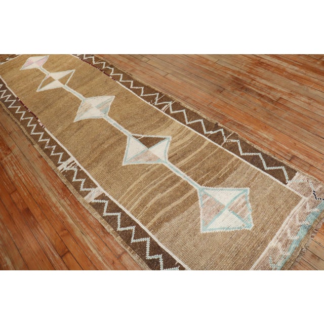Brown Vintage Zabihi Collection Tribal Turkish Runner - 3'4" x 11'6" For Sale - Image 8 of 9