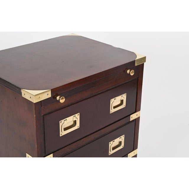 Campaign Style Nightstands in Wood and Brass, 1950, Set of 2 For Sale - Image 6 of 15