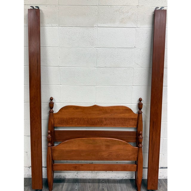 This is a stunning vintage, probably antique, Federal or Empire style twin sized American tiger maple bed. Features shaped...