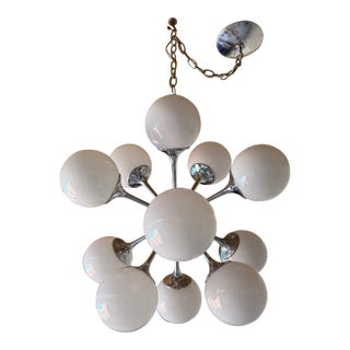 1970’s Mid-Century Modern Lightolier 12-Light Atomic Chrome & Milk Glass Sputnik Chandelier For Sale