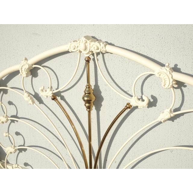 Vintage French Elliott's Designs White Gold Iron Queen Headboard W Footboard #2 For Sale - Image 9 of 13