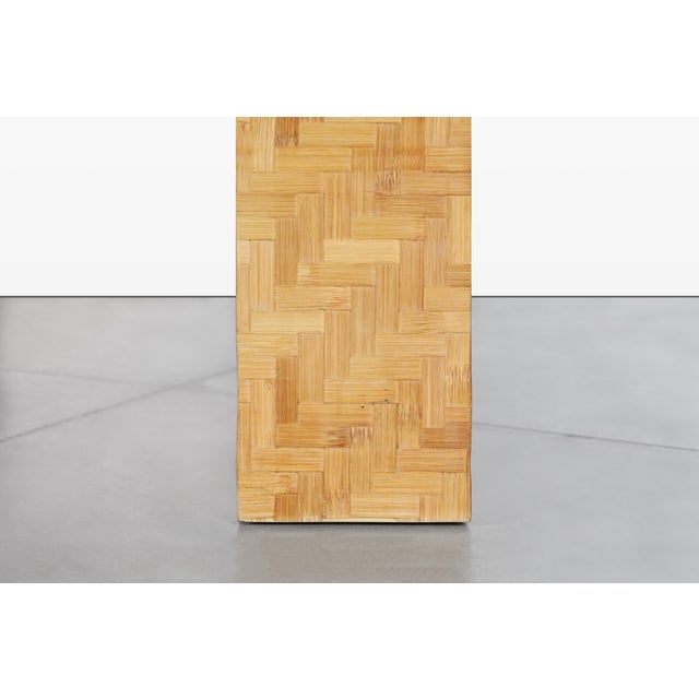 1980s Vintage Postmodern Bamboo Parquet Waterfall Console Table For Sale - Image 5 of 13
