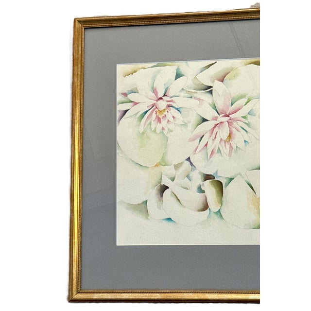 Late 20th Century Late 20th Century Original Watercolor of Water Lilies — Framed Floral Painting For Sale - Image 5 of 6
