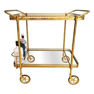 Mid-Century Rolling Serving Cart in Openwork Brass and Glass, 1960s For Sale