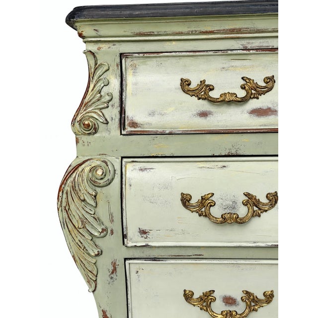 Late 20th Century Thomasville French Provincial Painted & Distressed Marble Top Bombe Commode For Sale In Naples, FL - Image 6 of 13