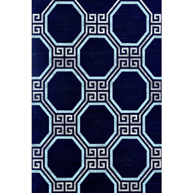 Sample - Schumacher Octavia Sisal Wallpaper in Navy For Sale