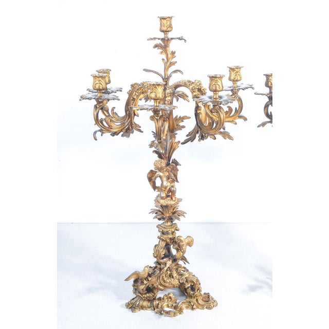Pair of large six-light napoleon iii candelabra in gilded bronze. Mid-19th century period mid-19th century mark circular...
