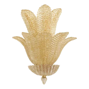 Venetian Gold "Graniglia" Leaves" Murano Glass Wall Sconces