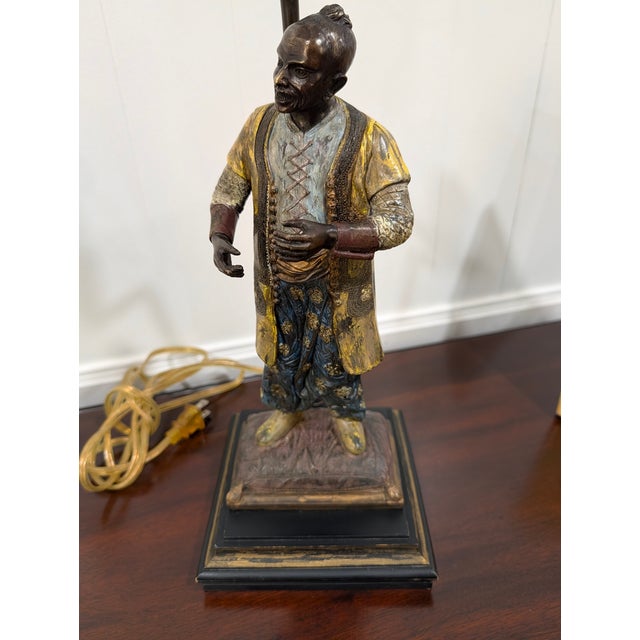 Mid 20th Century Mid 20th Century Rare Viennese Cold Painted Bronze Figural Table Lamps, Orientalist Sculptures - a Pair For Sale - Image 5 of 17