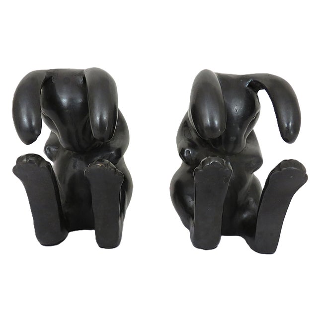 Mid-Century Modern Pair of Bronze Slumbering Bunny Rabbit Bookends Mid Century Modern For Sale - Image 3 of 6