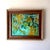 Vintage custom framed abstract mixed media painting in a heavy brown and gold wood frame. The piece has vibrant shades of...