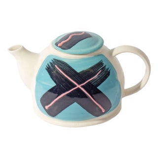 Late 20th Century Feltman Langer Postmodern Hand-Painted Ceramic Teapot For Sale