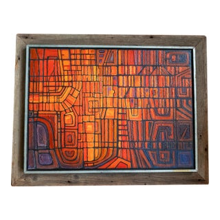 Mid-Century Modern Colorful Geometric Abstract Oil Painting For Sale