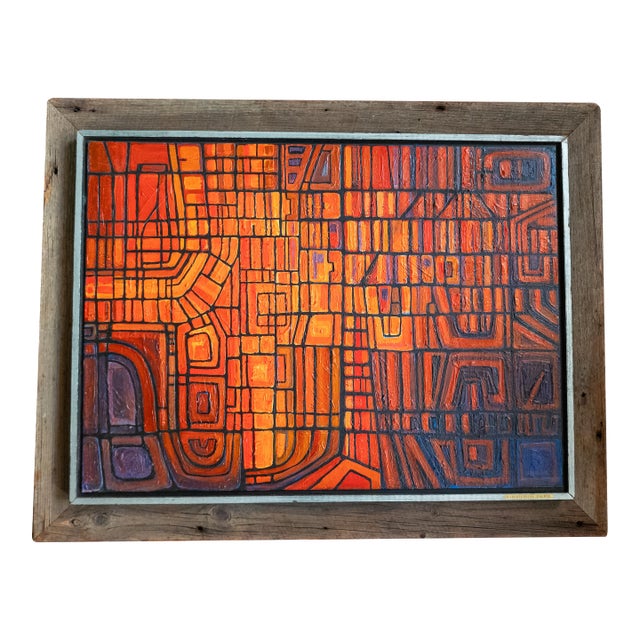 Mid-Century Modern Colorful Geometric Abstract Oil Painting For Sale