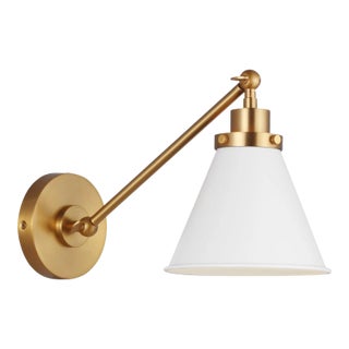 Chapman & Myers by Visual Comfort Studio Wellfleet Single Arm Cone Task Sconce, Matte White & Burnished Brass For Sale
