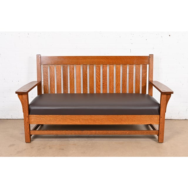 A gorgeous antique Mission or Arts & Crafts period bench, settee, or love seat By L. & J.G. Stickley USA, Circa 1900 Solid...
