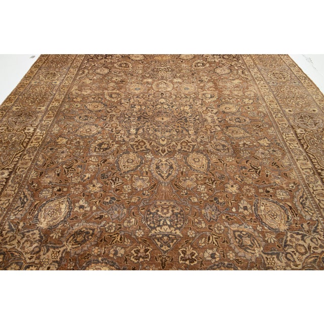 Room Size Persian Tabriz Brown Wool Rug With Allover Design For Sale - Image 9 of 10