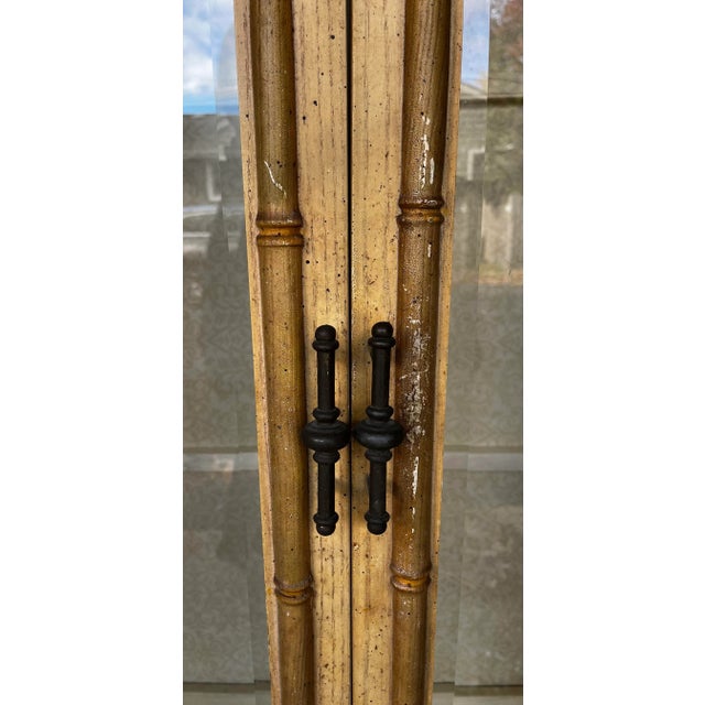 1970s Vintage Stanley Faux Bamboo and Cane Lighted China and Display Cabinet For Sale - Image 9 of 14
