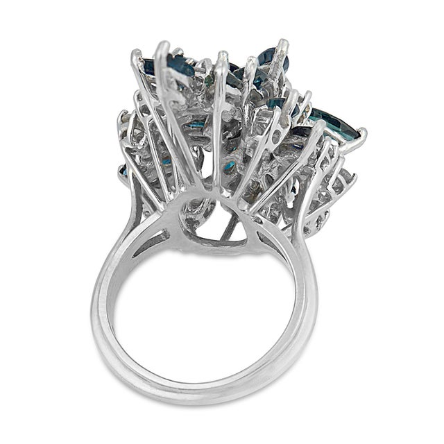 Vintage Diamond Sapphire 14k White Gold Cocktail Ring, Size 5.5 For Sale In Los Angeles - Image 6 of 6