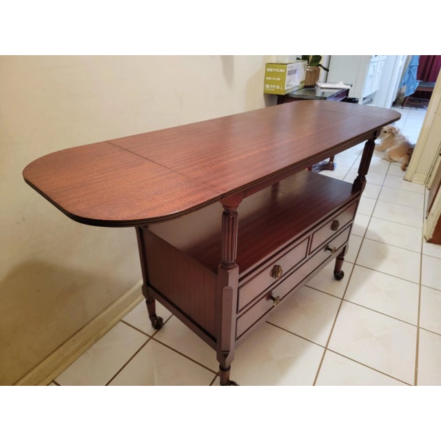 Shaw of London Mahogany Drop Leaf Rolling Buffet / Serving Cart For Sale - Image 4 of 12