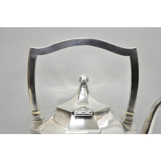 Metal Antique Wilcox Art Deco Silver Plated Tilting Coffee Teapot on Stand "m.g.r." For Sale - Image 7 of 18