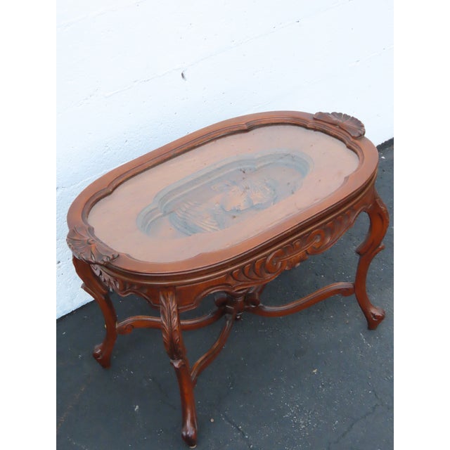 Heavy Hand Carved Cameo Coffee Table With Glass Top Serving Tray 6644 For Sale - Image 16 of 17