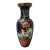 Vintage Black Floor Vase Hand Painted Birds and Flowers Red Gold Asian Style For Sale