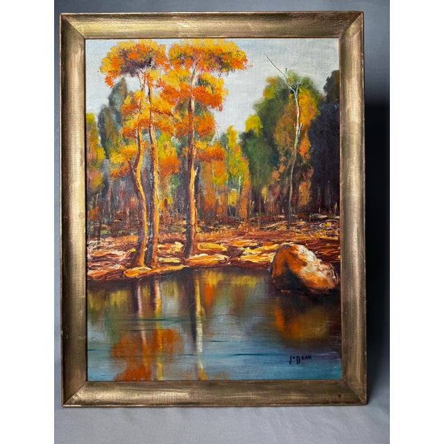 Impressionist Vintage Mid Century Impressionist Fall Landscape Original Oil Framed Painting For Sale - Image 3 of 14