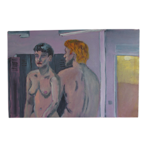 Vintage Oil on Canvas Painting Entitled ''Locker Room'' Signed A. Rubin