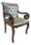 Antique Neoclassical Inlaid Scroll Arm Armchair Desk Chair Newly Reupholstered in Gold Velvet For Sale