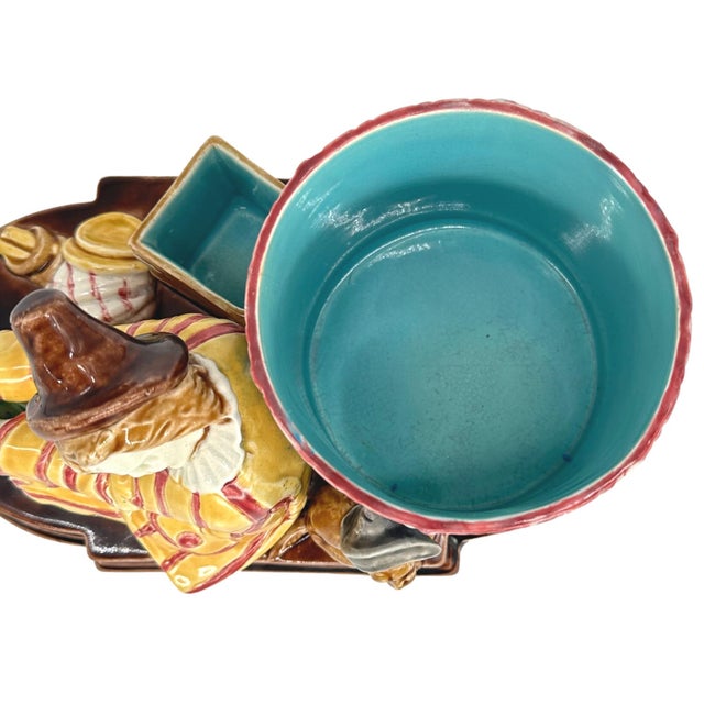 A Sarreguemines Majolica Smoking Stand, Drunk Street Musician and Dog, Ca. 1880 For Sale - Image 9 of 12