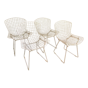 Vintage Harry Bertoia for Knoll White Steel and Rubberized Side Chairs--Set of 4