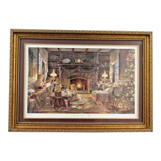 1990s Trisha Romance Christmas at the Cottage Matted and Framed Numbered Print For Sale