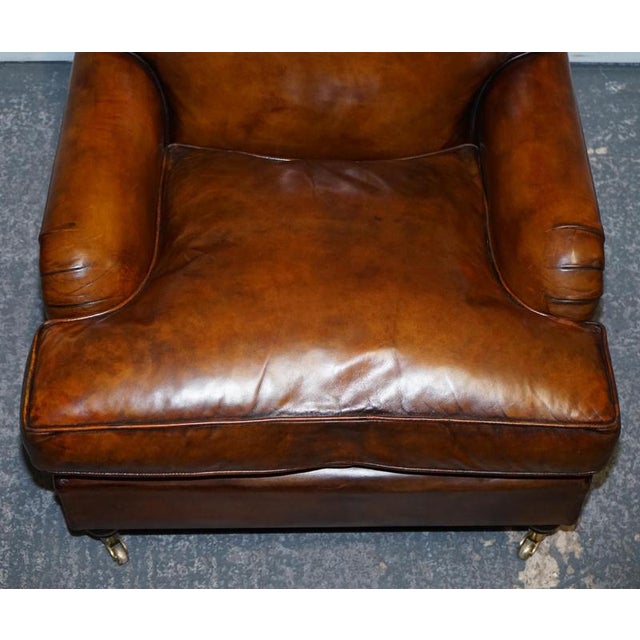 Textile Large Howard Style Hand Dyed Leather Armchairs with Feather Filled Cushions, Set of 2 For Sale - Image 7 of 18