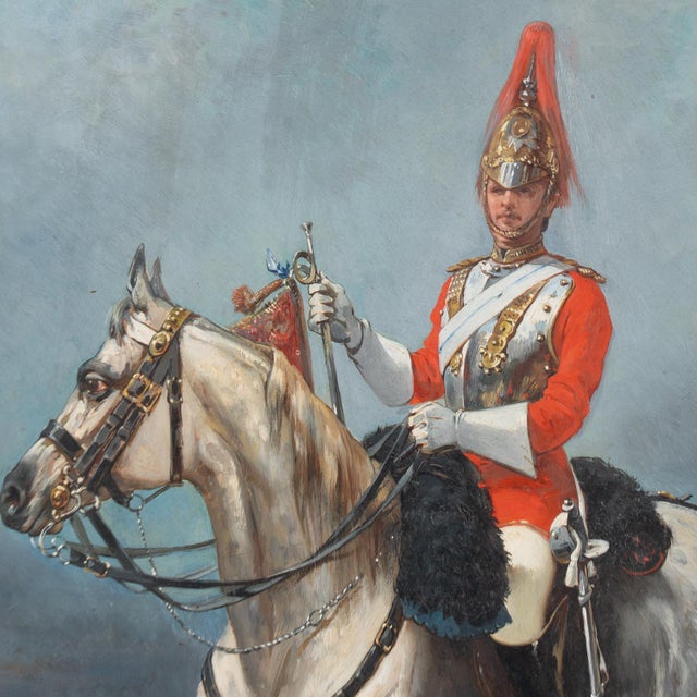 Late 19th Century Original Oil on Panel Painting "Queen Victoria's Horse Guard" Signed by Olivier Pichat For Sale - Image 5 of 9
