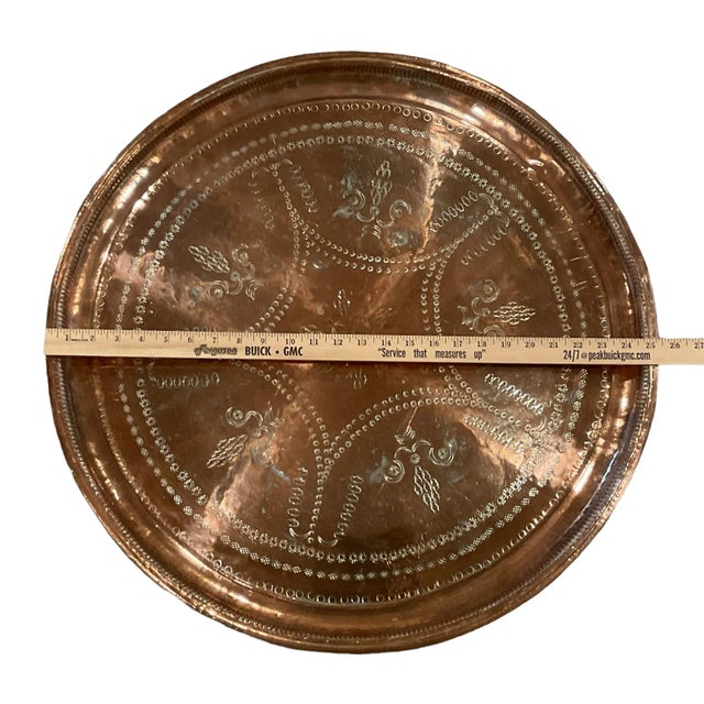 Late 20th Century Large Late 20th Century Turkish Cooper Tray Stamped Engraved For Sale - Image 5 of 12