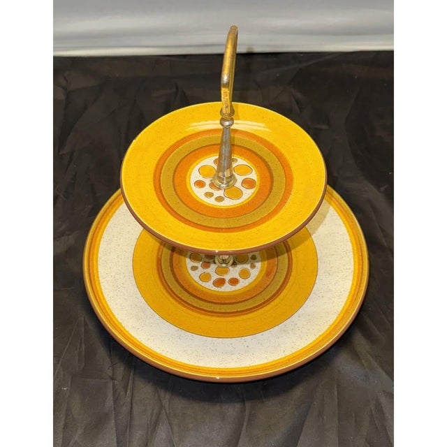 Mid-Century Modern Stangl Pottery Sun Pebbles 2 Tier Tidbit Serving Tray Plate MCM Yellow Orange For Sale - Image 3 of 11