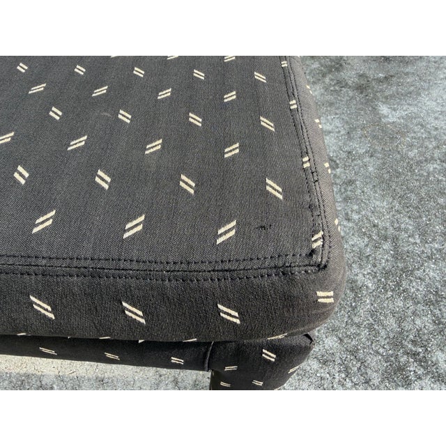 Vintage Parsons Style Black Upholstered Ottomans With Geometric Dash Fabric, a Pair For Sale - Image 10 of 11