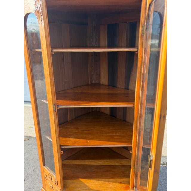 American Antique Circa 1900 Golden Oak and Glass Corner China Cabinet For Sale - Image 3 of 11