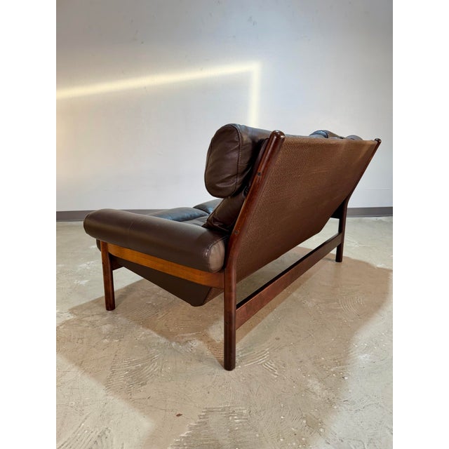 Arne Norell Style Vintage Brown Leather Safari Loveseat Sofa For Sale - Image 9 of 12